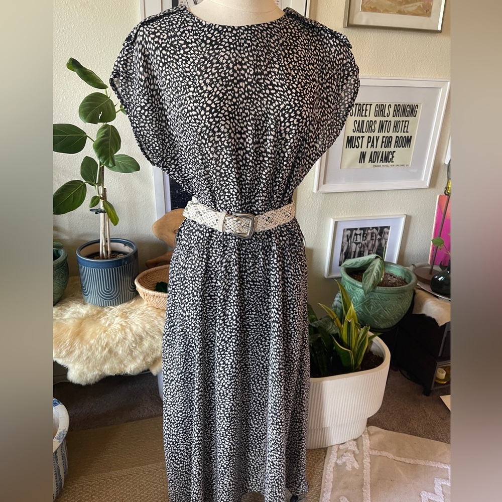 Vintage 90s Midi Length Romantic Floral Cap Sleeve Dress Women’s Size Large